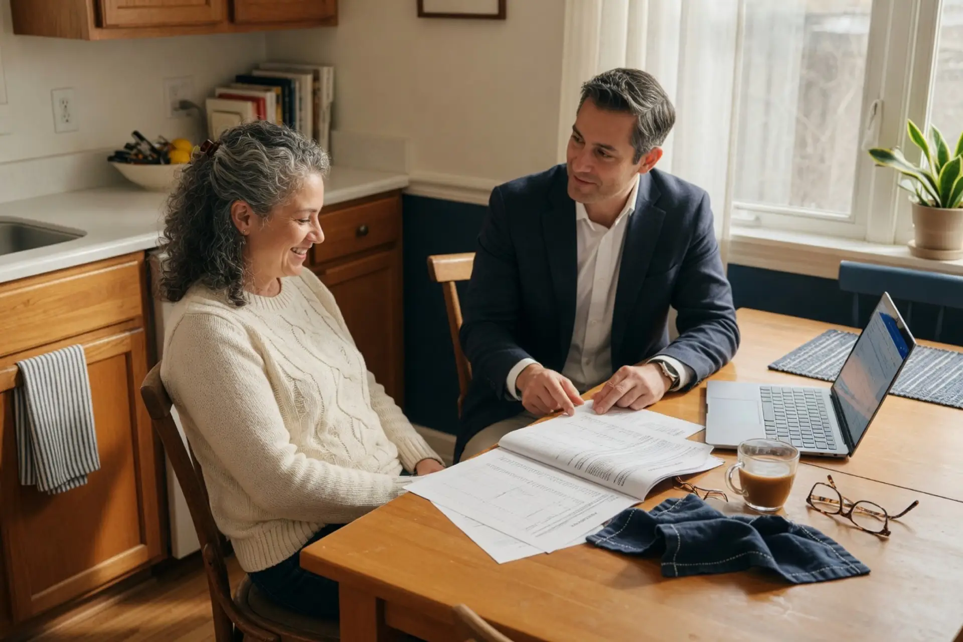 Home seller and agent reviewing a closing statement, showing how do realtors get paid