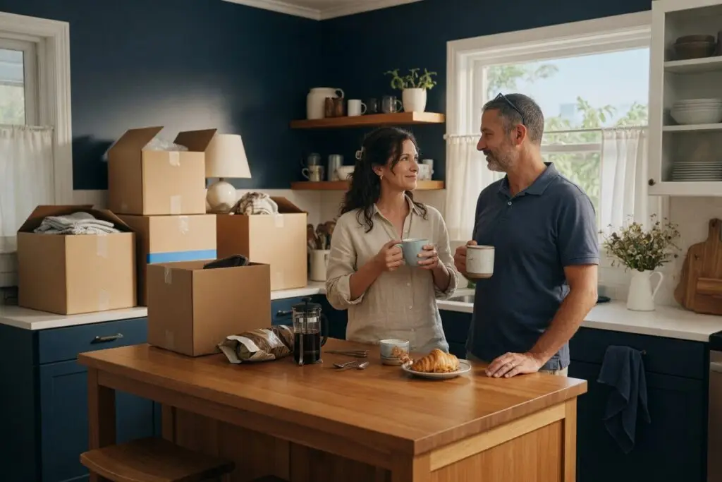 What does under contract mean for a seller: couple packing boxes while their home sale is under contract