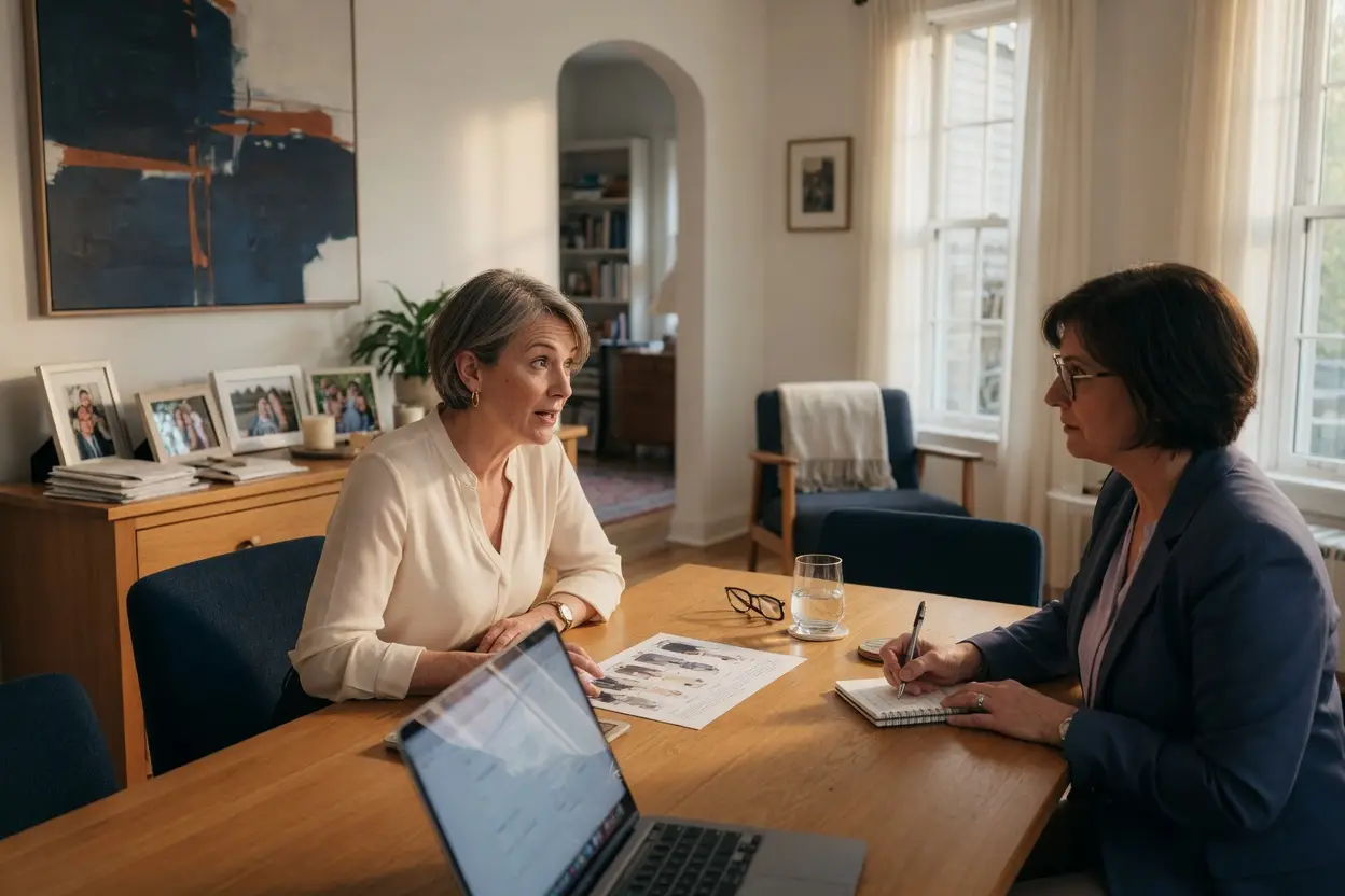 fastexpert reviews - home seller and real estate agent comparing listing commission figures at a dining table