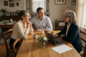 what does active contingent mean - sellers reviewing an accepted offer with their real estate agent at a kitchen table