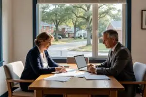Top real estate agents in Maryland meeting a Silver Spring seller at her dining table