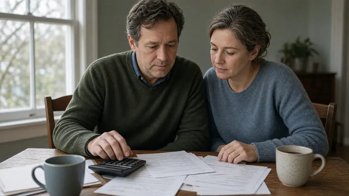 Couple reviewing closing paperwork at a dining table